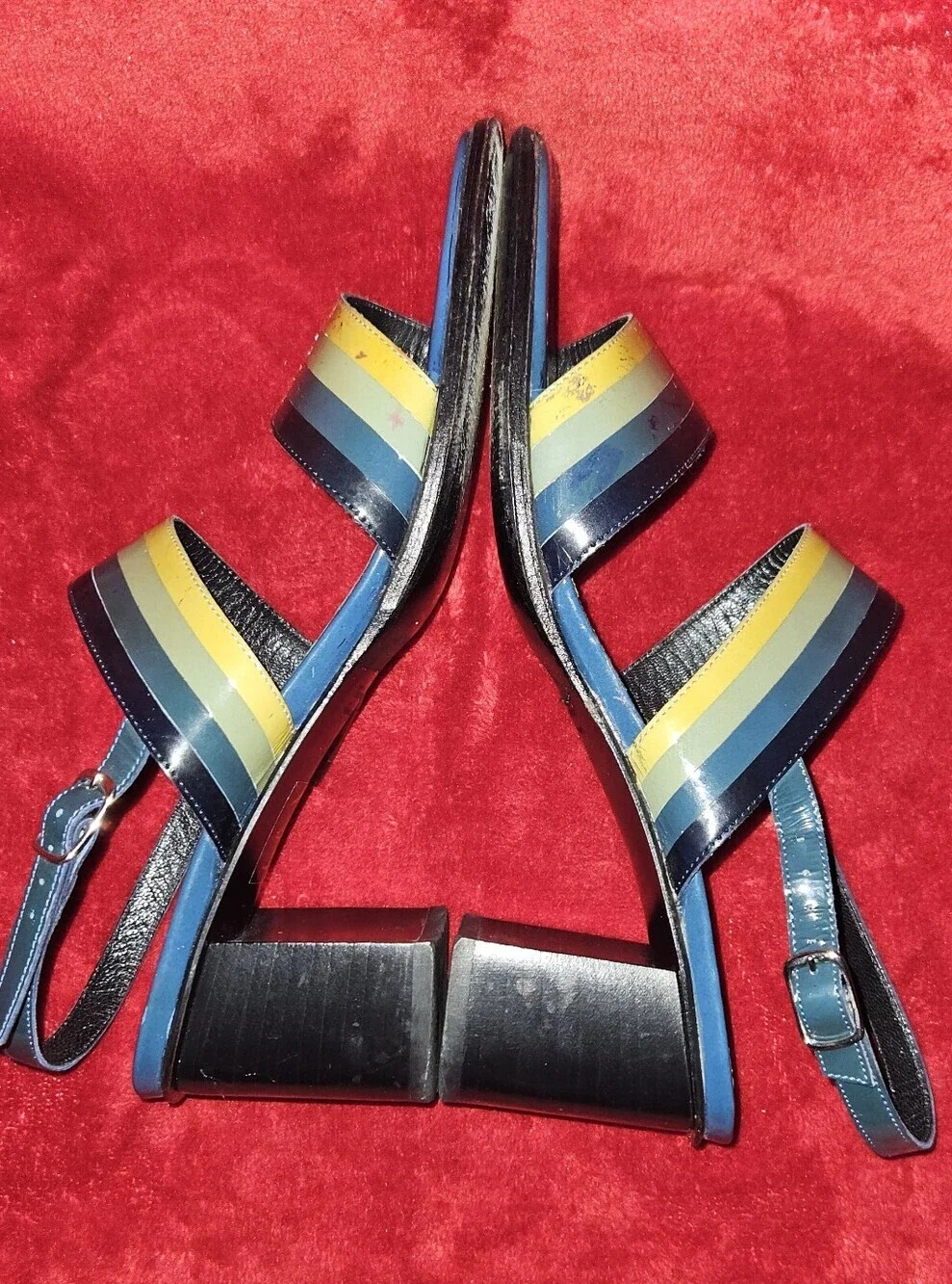LORAC Made In Italy Multi-Color Striped Block Heel Sandals Size 37/6.5 to 7